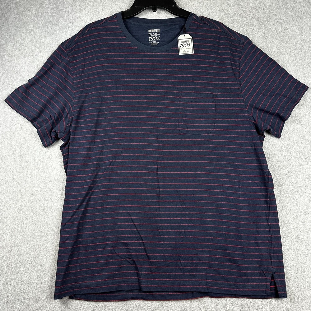 Jos A Bank 1905 Shirt Mens 2XL Navy Blue Red Striped Tailored Fit Pocket Tee